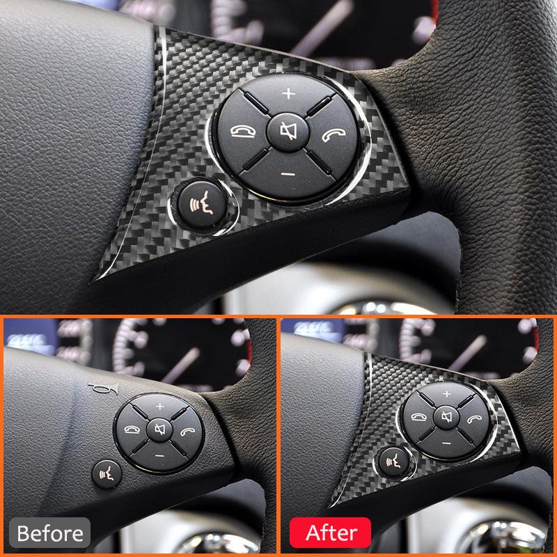 Carbon Fiber Car Interior Steering Wheel Button Panel Trim Frame Decoration Sticker For Mercedes Benz C Class W204 2007-2014