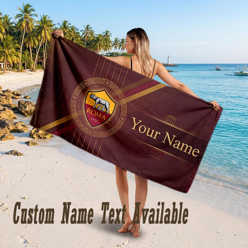 AS Roma FC Design Beach Towel Custom Text Large Towel for Beach Vacation