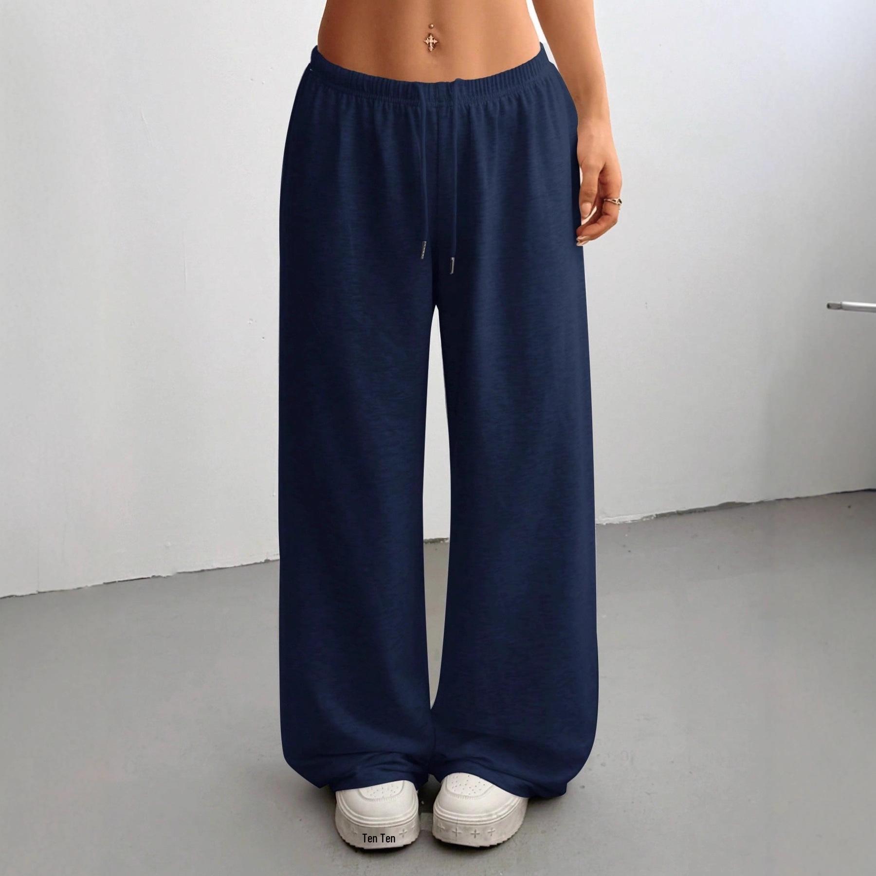 

European & American Women s Casual Wide-Leg Flare Pants with Drawstring - Bestseller Boutique Collection M темно-синього кольору