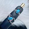 Celebrity Hong Kong Style High-End Egg-Type Turquoise Open Ring Light Luxury Niche Design Temperament Stacked With Personalized Rings