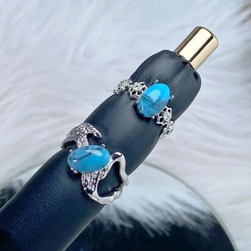 Celebrity Hong Kong Style High-End Egg-Type Turquoise Open Ring Light Luxury Niche Design Temperament Stacked With Personalized Rings