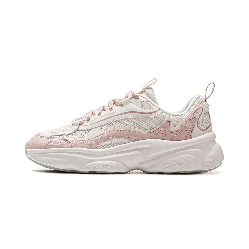 Li Ning Milk Coconut Cushioning Slip Resistant Abrasion Resistant Support Low Top Casual Shoes Women's White Pink AGCV130-2
