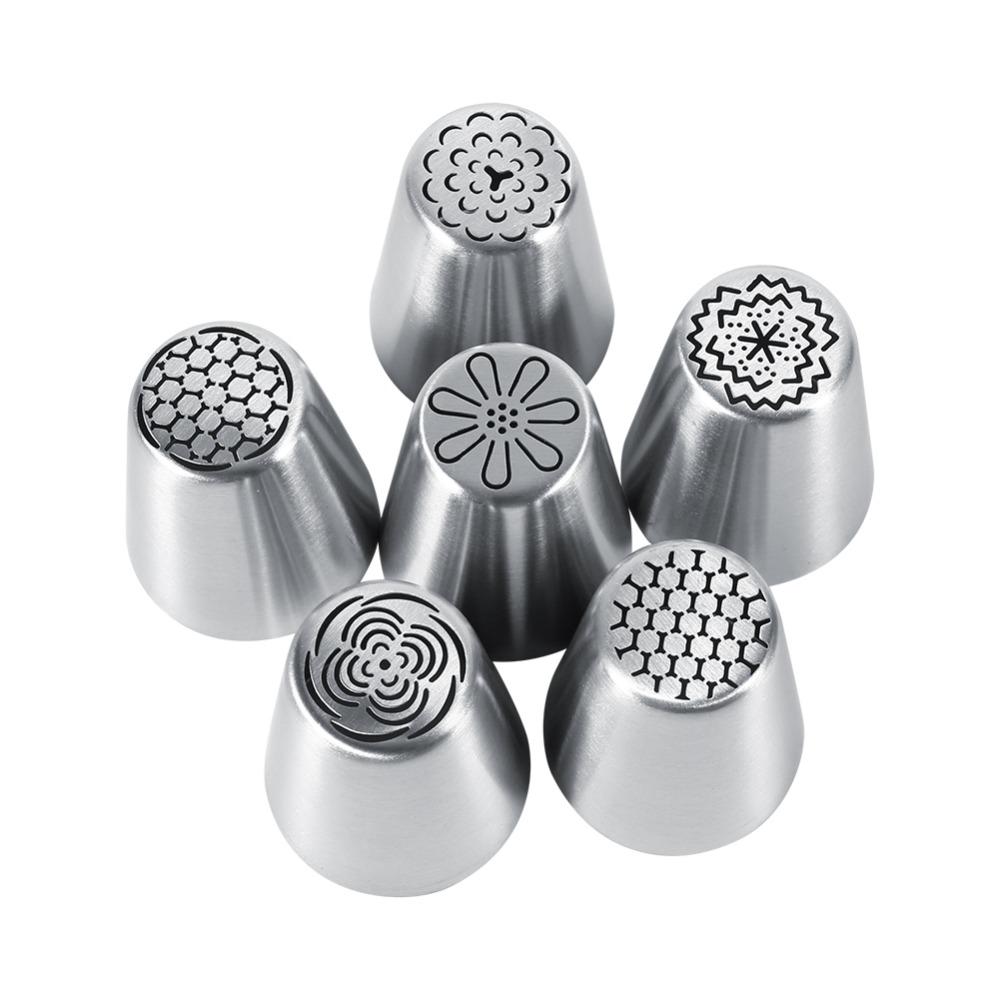 6psc Mounted Tip Piping Nozzle Set Cake Decorating Tips Cookie Icing Dessert Making