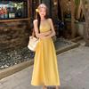 Summer New French Small Yellow Suspender Dress Women's Clothing Waist Temperament Long Dress Seaside Vacation Skirt