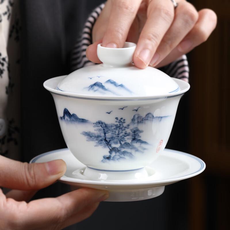 MULTIPOTENT Hand-Painted Landscape Thin Porcelain Gaiwan