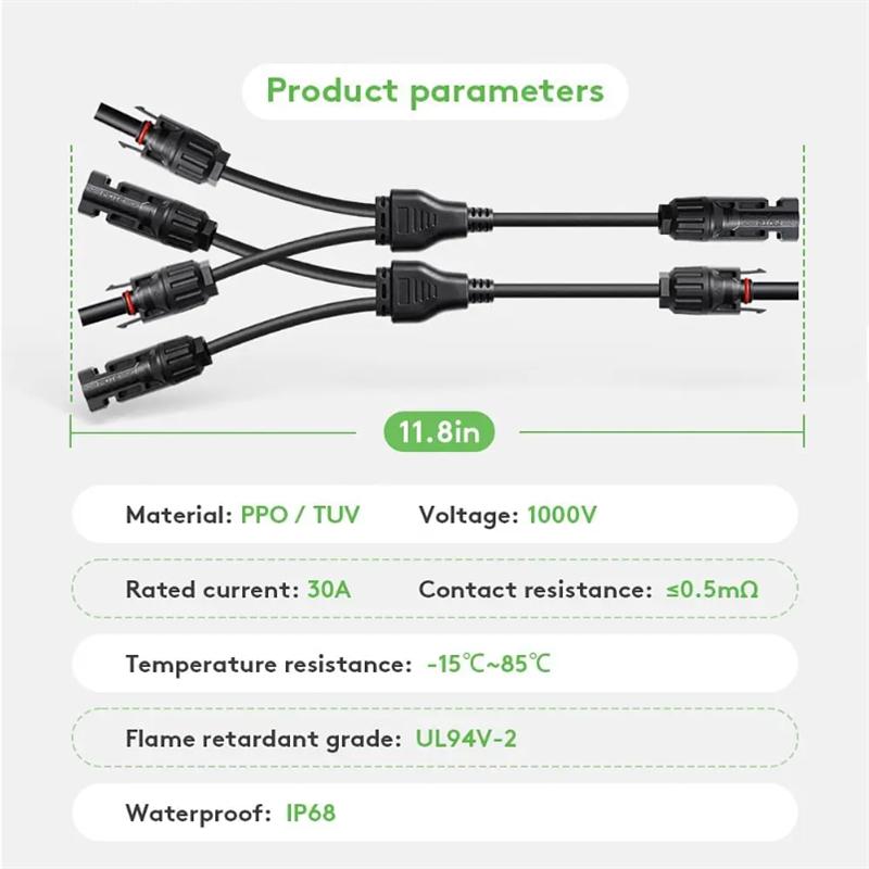 2Y Branch parallel connection 30A 1000V Electrical Solar Connector Photovoltaic 2pcs solar Panel Cable Wire Connect