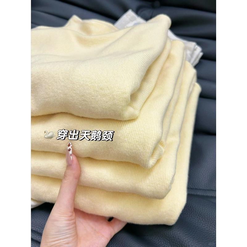 Tender yellow soft waxy semi-turtleneck knitted sweater women's autumn and winter stacked wear inner top versatile bottom long sleeve