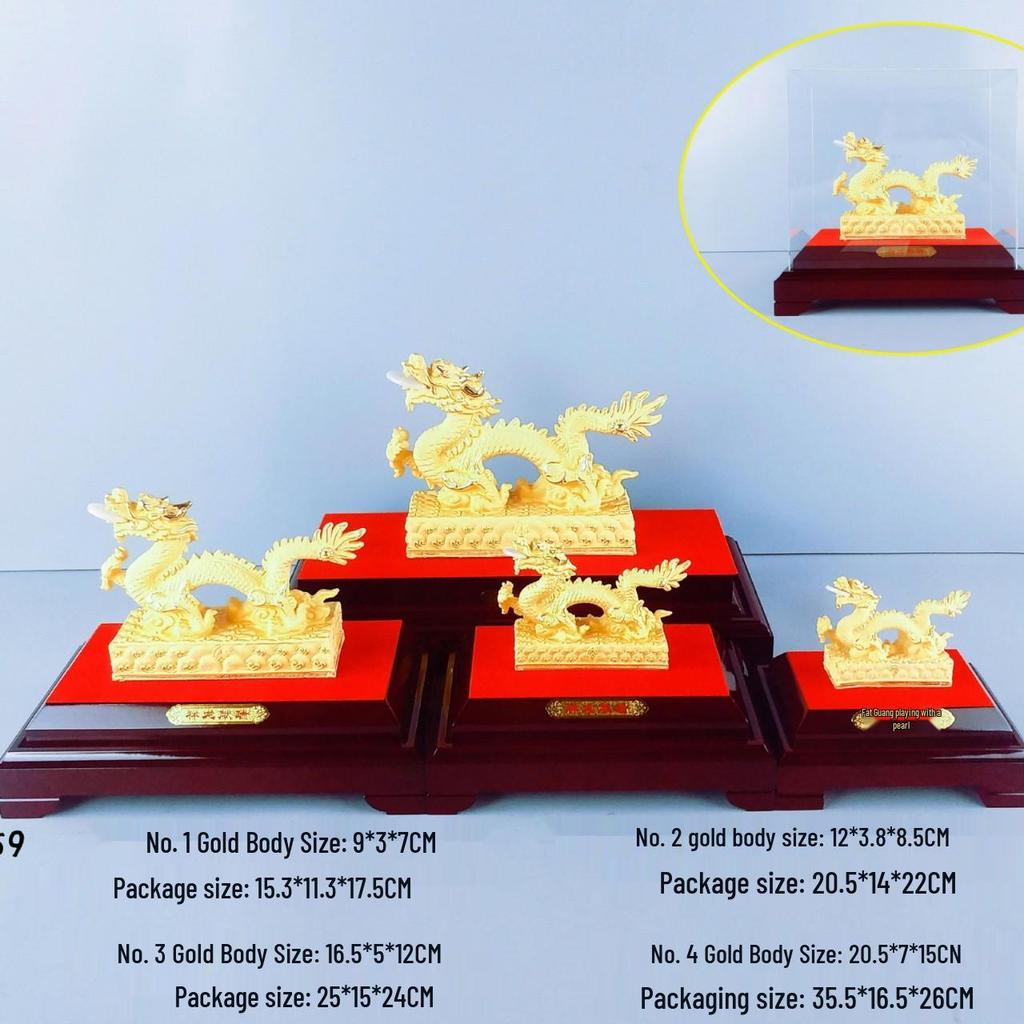 Flocked Gold Dragon Zodiac Ornament for Year of the Dragon - Wealth-Attracting Decoration and Business Gift