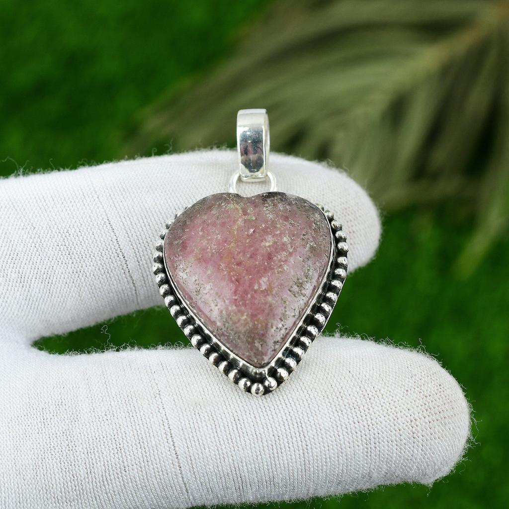 Natural Rhodonite Gemstone Pendant 925 Sterling Silver Indian Jewelry For Women