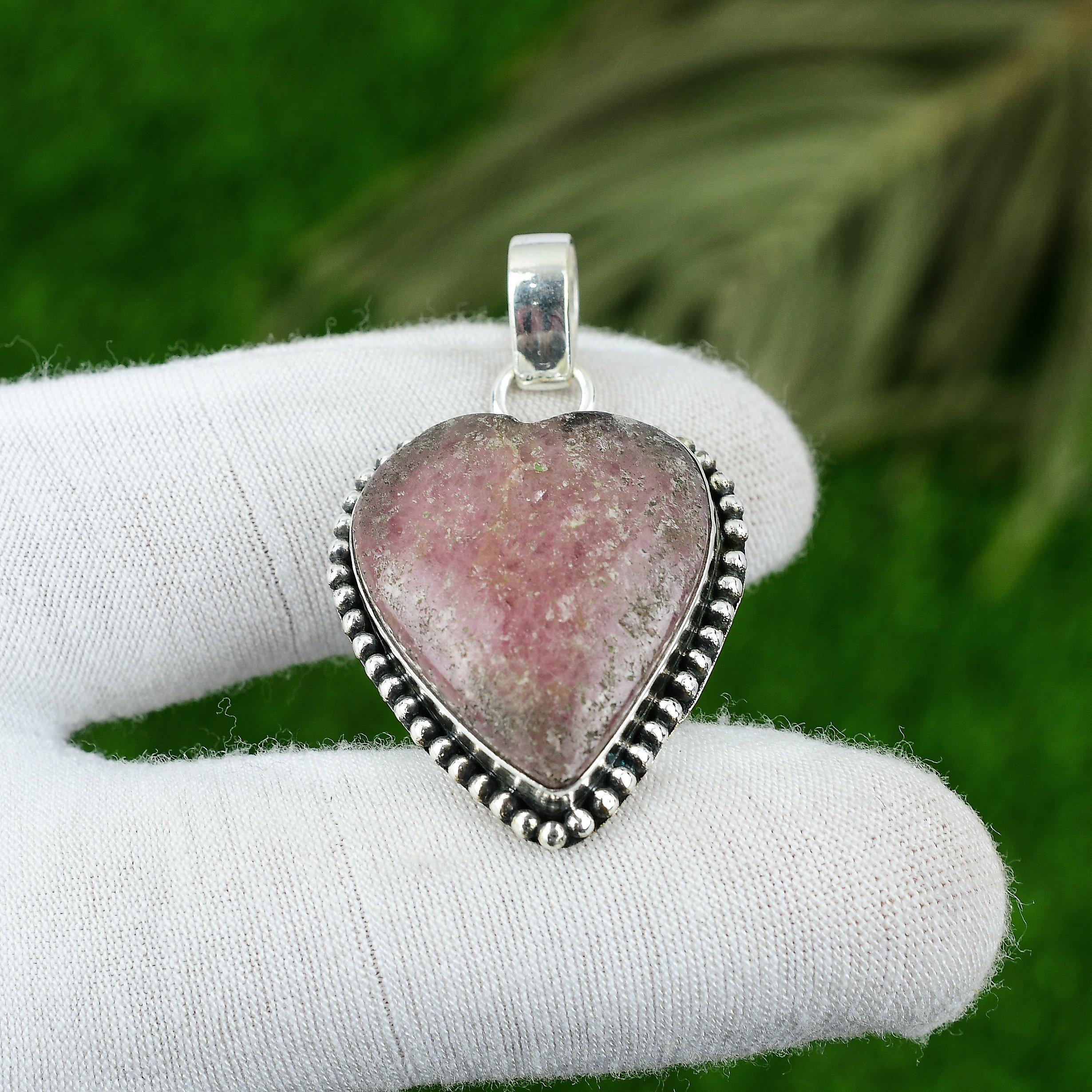 

Natural Rhodonite Gemstone Pendant 925 Sterling Silver Indian Jewelry For Women