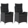 2 Piece Garden Armchair with Cushions Adjustable Black Poly Rattan