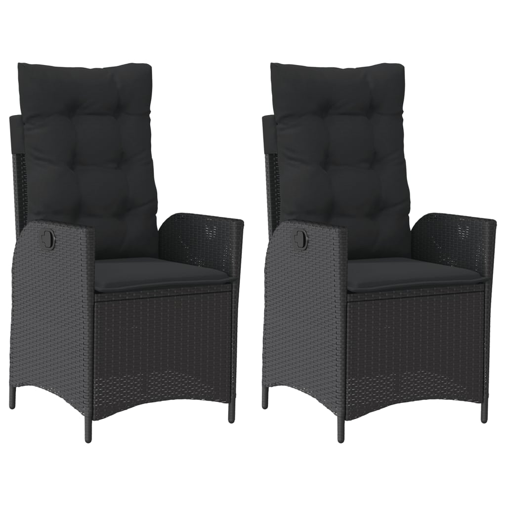 2 Piece Garden Armchair with Cushions Adjustable Black Poly Rattan