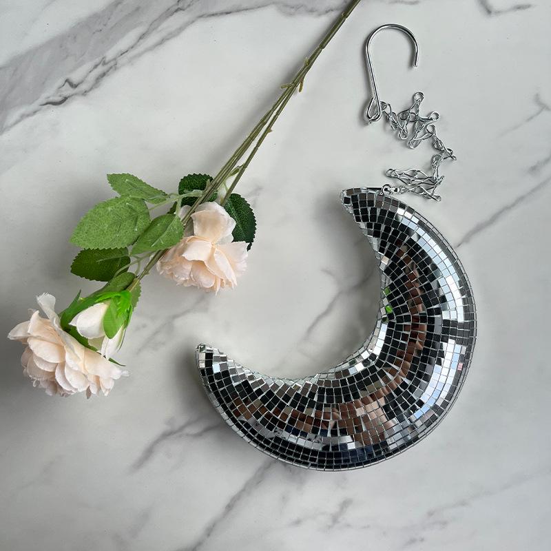 Retro Disco Moon Pendant - Reflective Party Decor