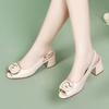 Summer new buckle versatile soft leather women's shoes soft sole soft surface shallow mouth pointed low heel comfortable single shoes