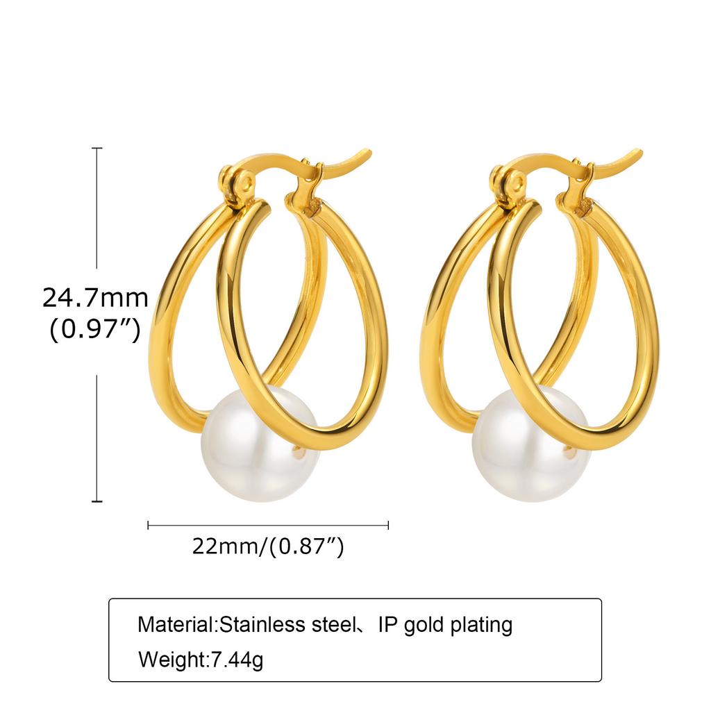 Multi, Earrings Accessories, Stainless Steel Ladies French Retro Imitation Pearl Earrings 18K Gold, Huayuan