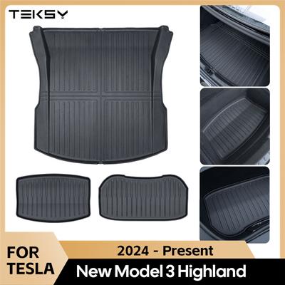 For Model 3 Highland 2024 Front and Back Trunk Mat TPE Carpet Waterproof Weather-resistant Pads Up and Down Layer Mats