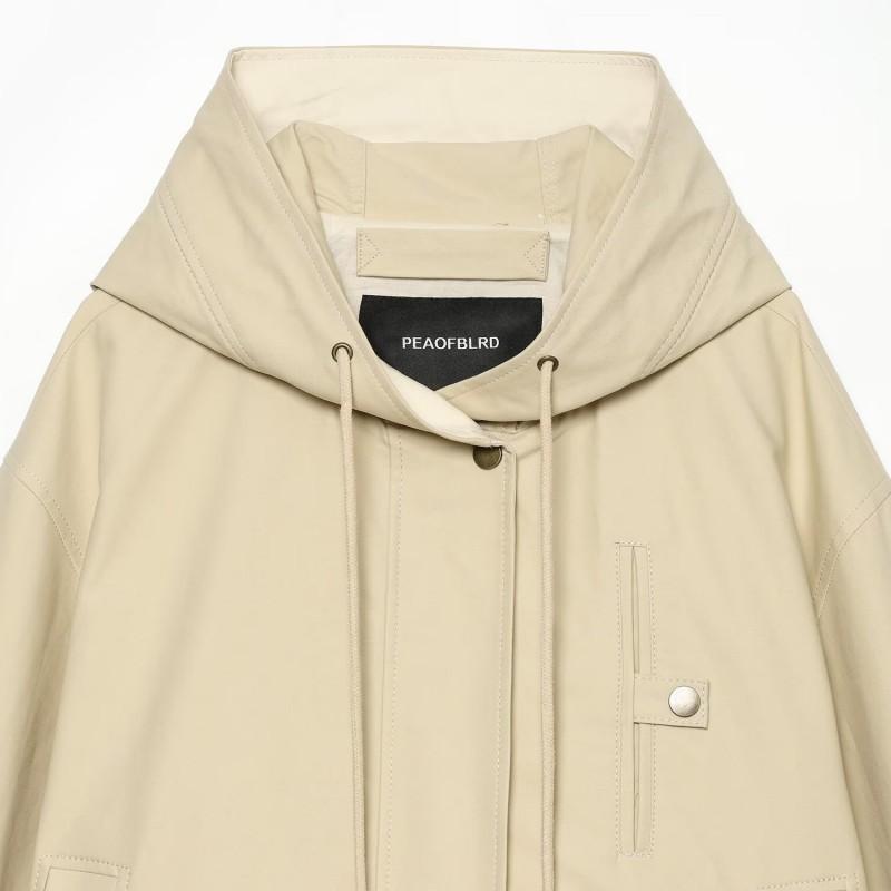Womens Casual Hooded Parka Jacket Simple Style Loose Fit Streetwear