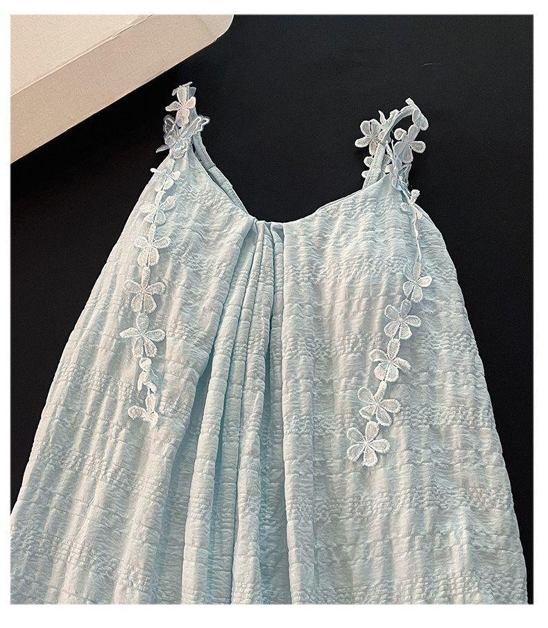 2026 Women's Summer Nightgown: Built-in Bra, Cloud Cotton, Butterfly Flower, Spaghetti Strap, Sexy Home Wear Set