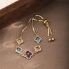 Elegant Geometric Crystal Bracelet Women 18K Gold Plated Copper With Glass Crystals Clover Shape Lightweight Luxury Daily