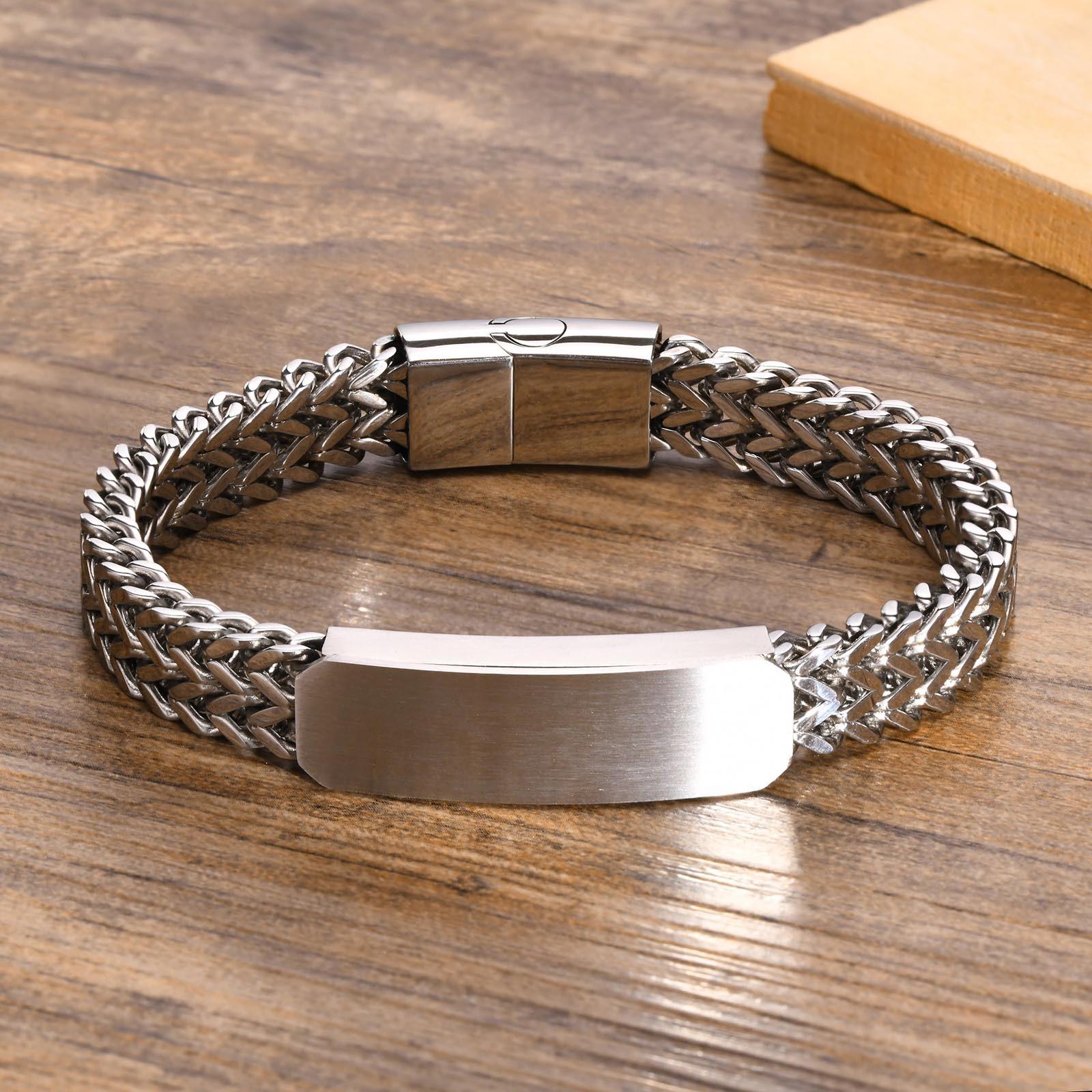 Vnox Stylish Mens Free Custom Engrave ID Bracelet,Stainless Steel Double Franco Link Chains Bracelets Armband Male Jewelry