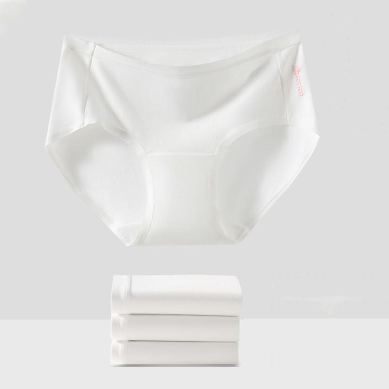 5Pcs/Set Cotton Women Panties Sexy Underwear White Girls Briefs Solid Soft Panty Breathable Underpants Mid Waist Female Lingerie