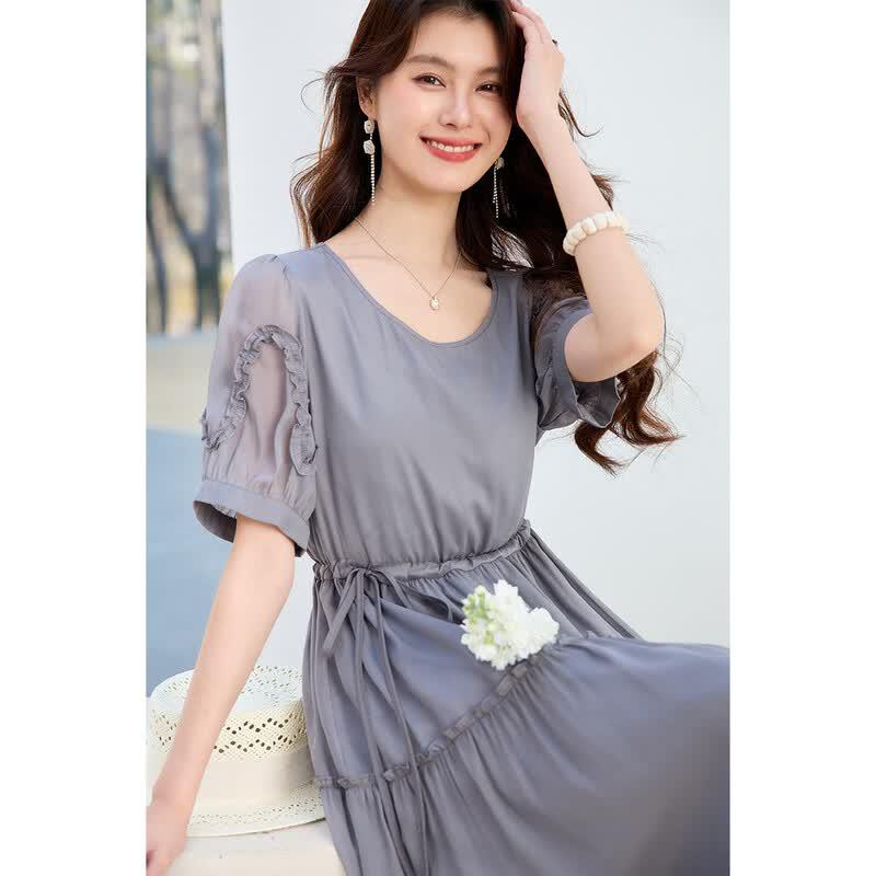 Sanpowa A-line Tiered Midi Dress L