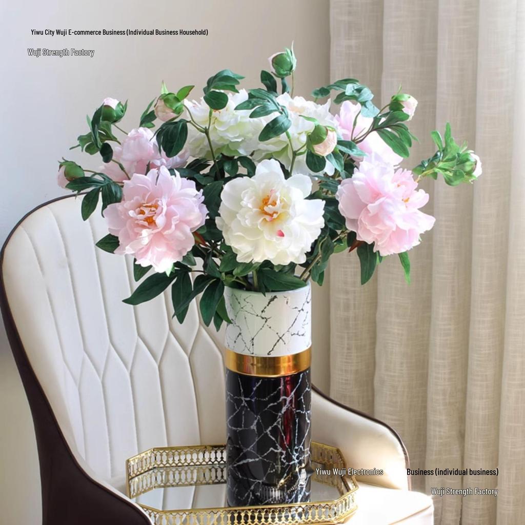 Peony Silk Flower Arrangement - Artificial Floral Decoration for Living Room and Dining Table