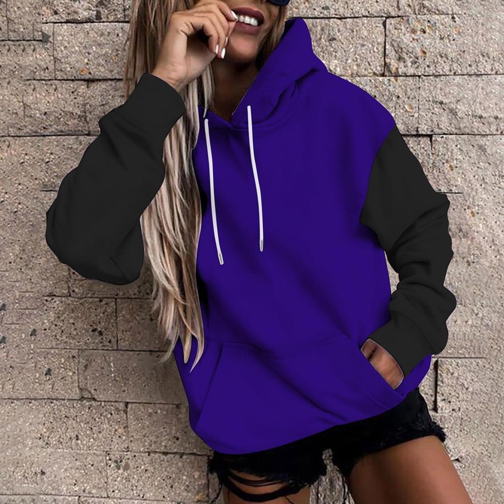 Women's Casual Long Sleeve Color Block Hoodie Sweatshirt
