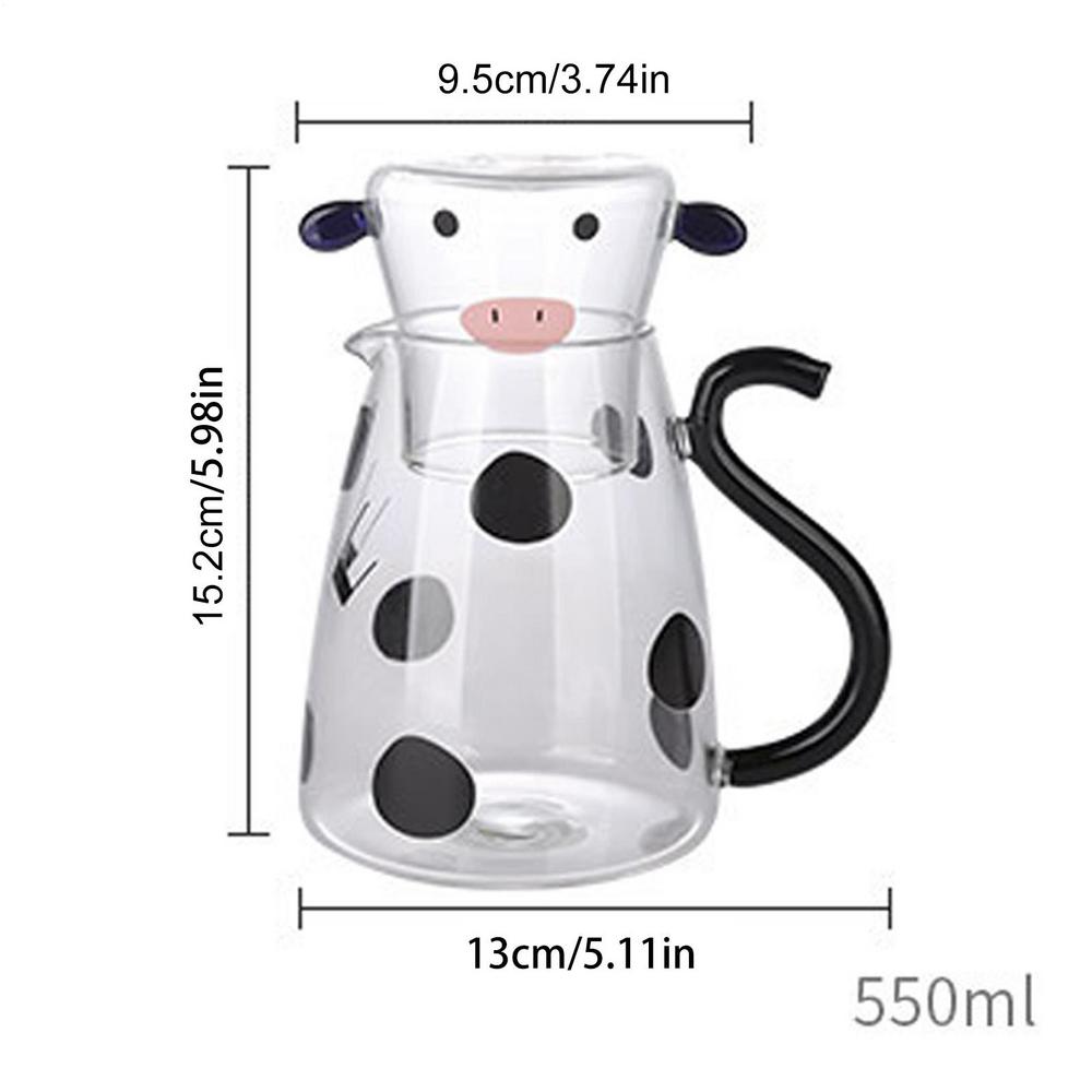 Cow Glass Water Pitcher Bedside Water Carafe Set With Cup Cartoon Cow Clear Glass Bedside Night Water Carafe Set With Tumbler cup