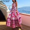 BITCED Spring Collection Bohemian-inspired Elegant Mid-Length Wide-Hem Printed Halter Neck Dress