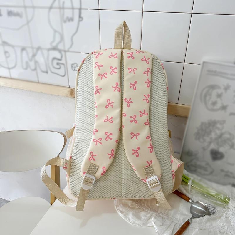 Set de Mochila de Nylon de 3 Piezas Linda Mochila Escolar con Estampado de Lazo para Niñas Mochila Grande con Bolso de Hombro Estuche para Lápices