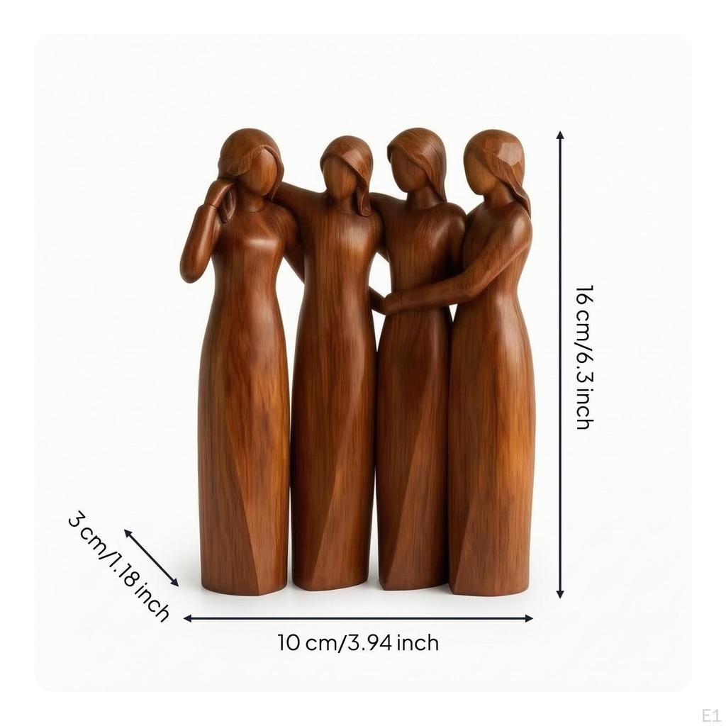 Resin Figurine with WoodGrain Look Carved Sculpture of Female Figures Freestanding Abstract