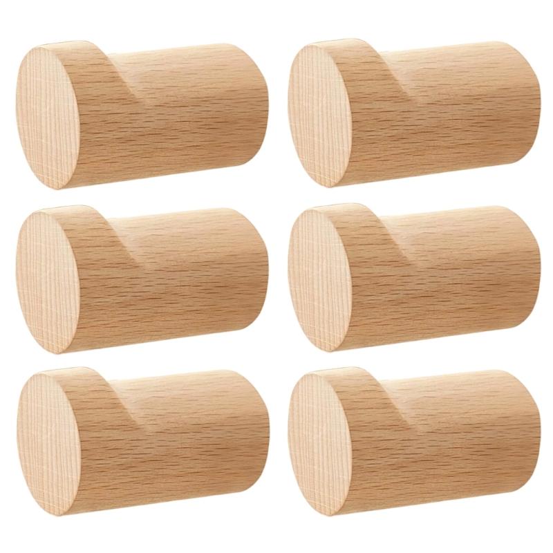 6Pcs Natural Wood Wall Mounted Hook Handmade Smooth Surfaces Hook Load Sturdy Home Organization