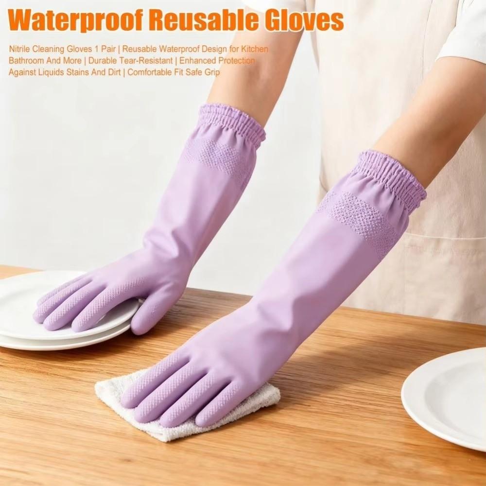 Waterproof Fleece Gloves Durable Dishwashing Gloves Long Cuff Kitchen Gloves Household