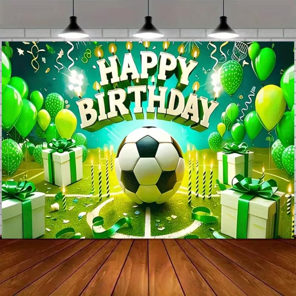 Green and blue football themed birthday decoration banner Backdrop, football field children birthday party photography Backdrop