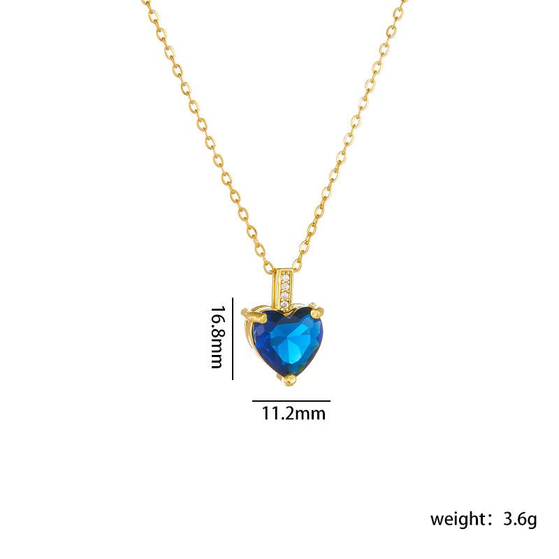 Stainless Steel Chain Simple Colorful Zircon Love Heart Pendant Necklaces for Women Girls Sweet Romantic Jewelry Gifts for Lover