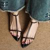 New women's outerwear Roman shoes French retro flats thin strap pointed comfortable word gold sandals summer