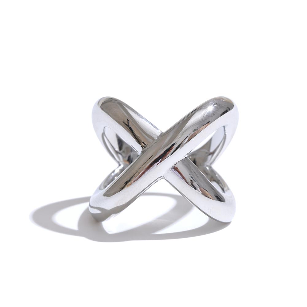 

Yhpup 6789# PVD Plated Statement Stainless Steel X-Shape Geometric Finger Ring Waterproof Smooth Metal Handmade Polished Jewelry 6