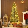 Artificial Christmas Tree 150 Cm, Slim Christmas Tree with 170 Lights, 635 Tips, Foldable Metal Stand, Green
