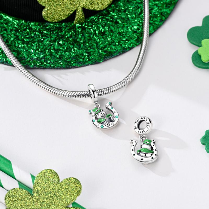 Irland Karte Charm Perlen Komponenten Kupfer Metall St. St. Patrick's Day Kleeblatt Anhänger Perlenkomponente Kompatibel mit Authentischem Original Charm-Perle