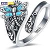 1 Pcs 925 Sterling Silver Vintage Ring Flower Dragonfly Blue Opal Open Adjustable Rings Jewelry Birthday Gift For Women Men
