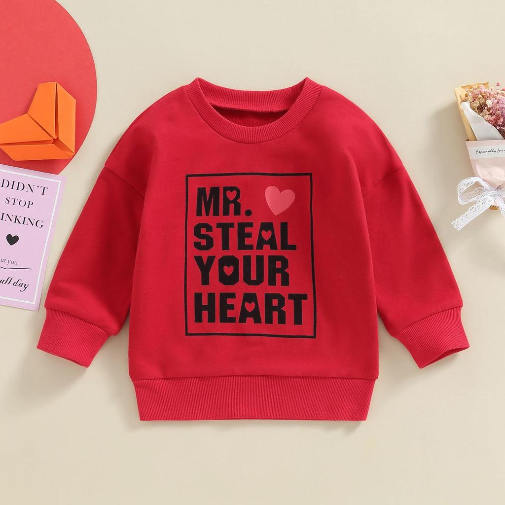 Kids Boys Sweatshirt 6M  12M 18M 24M 3Y 4Y 5Y  Long Sleeve Crew Neck Letters Print Pullover for Valentines Day