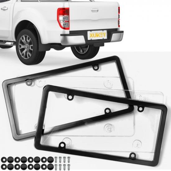 

2 Black License Plate Frame Universal Tag Cover Screw Caps Protector Car Truck