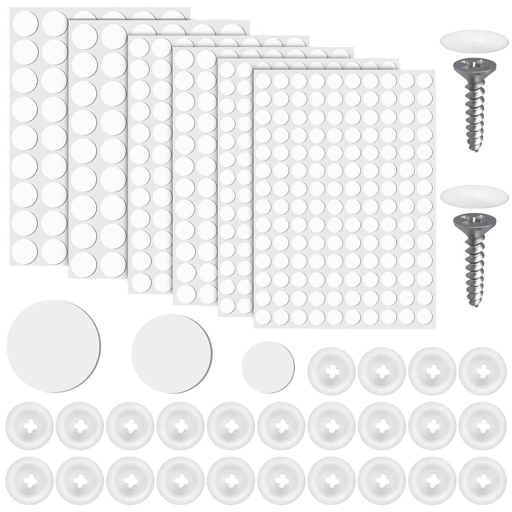 680pcs Self-Adhesive Screw Hole Stickers & Covers, 0.47in 0.59in 0.83in Dust-Proof White Furniture Caps for Wood Screws, Self Tapping