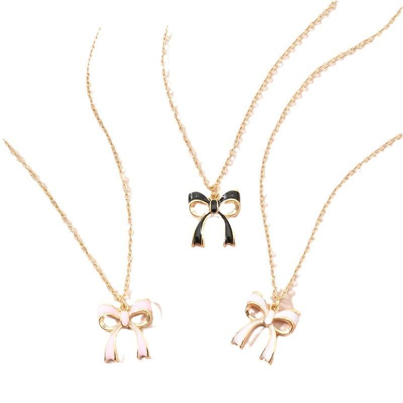 Feminine Alloy Butterfly Bow Necklace With Geometric Pendant For Women Fashion Jewelry