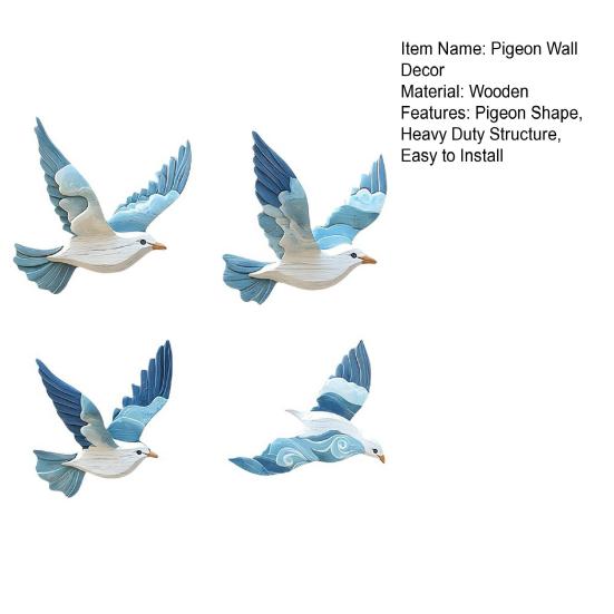 4 Pièces/Ensemble Décoration Murale en Bois Pigeon Bleu Ferme Rustique Art Mural Oiseau Ornement Suspendu Maison Bureau Salon Chambre
