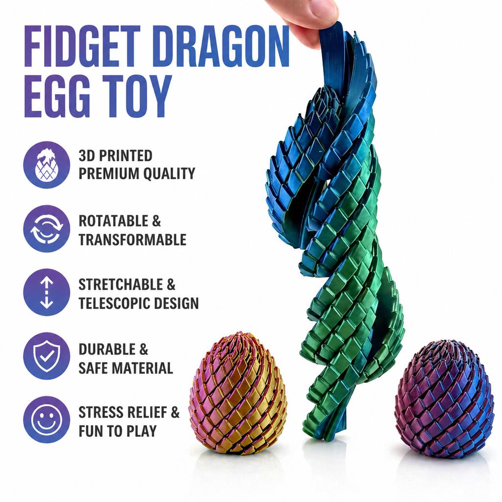 3D Printed Dragon Egg Stress Toy Articulated Stretching Sensory Fidget Toy Deformable Dragon Egg Gift for Kids Adult Fidgets