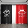 Simple King and Queen Crown Print Window Curtains, Black and White Color, Creative, Bedroom, Living Room, Kitchen
