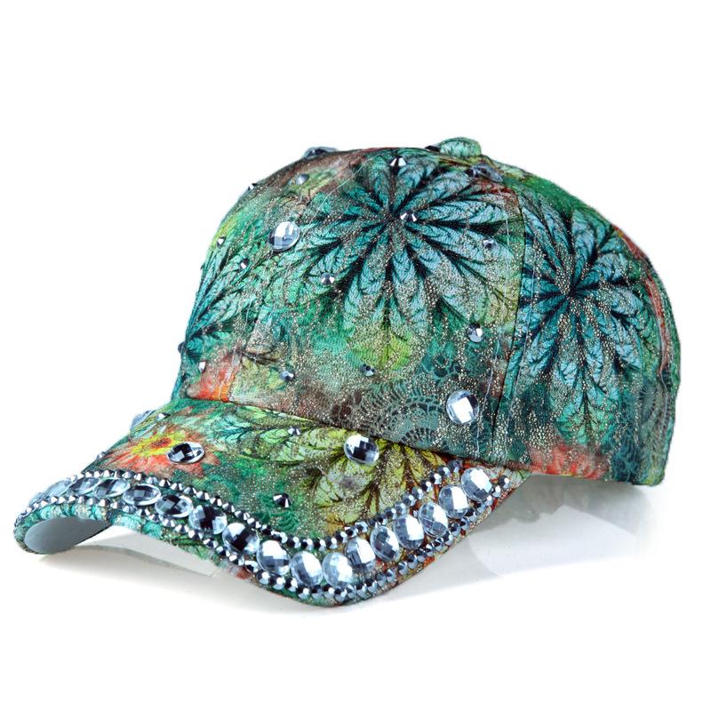 

Женская бейсболка с бриллиантами в европейском и американском стиле с цветочным принтом и ромбовидным узором для весны и лета Adjustable