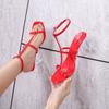 Summer new one-word belt versatile simple crystal heel sandals women wear transparent heel shoes